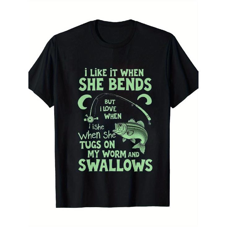 Men'S Funny I Love Her Fishing T-Shirt - 100% Cotton Vintage Crew Neck Tee with Humorous Fish & Couples Fishing Rods Design - Big & Tall Sizes,