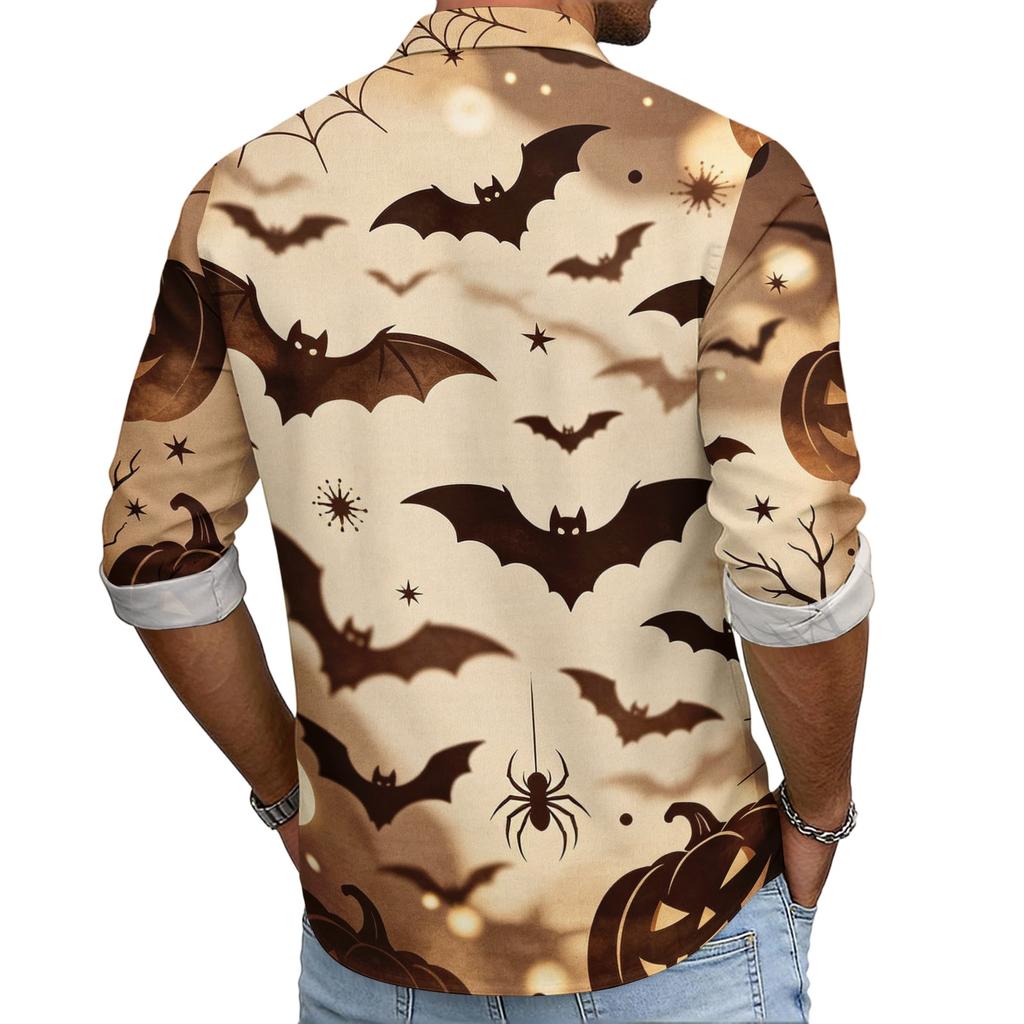 Men's Loose Fit Long Sleeve Collared Shirt Vintage Casual Breathable Button Down Shirt for Autumn Spring Daily Outdoor Workwear