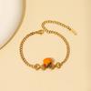 Stainless Steel Cherry Bracelet: Fresh Style, Versatile Rhinestone Inlaid with Persimmon Pendant for Women, Titanium Steel Hand Jewelry.