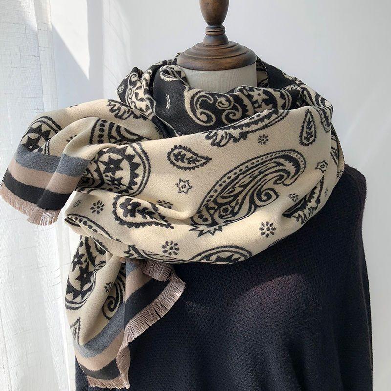 Thickened Imitation Cashmere Shawl Women's 190x65 Long Skin-showing White Temperament Mother Scarf