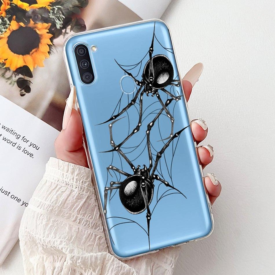 For Samsung Galaxy A11 M11 Phone Case Samsung A11 M11 A115F M115F Elegant Floral Cat Painted Soft Silicone Transparent TPU Cases