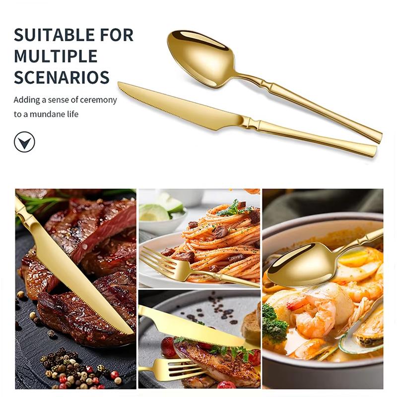 12/24/36pcs Stainless Steel Tableware Set, Including Knife and Fork, Luxurious Gold Waist, Suitable for Holiday Restaurants.