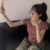 The Pink Women Semi Crop Color STripe T shirT Mile Slim fiT