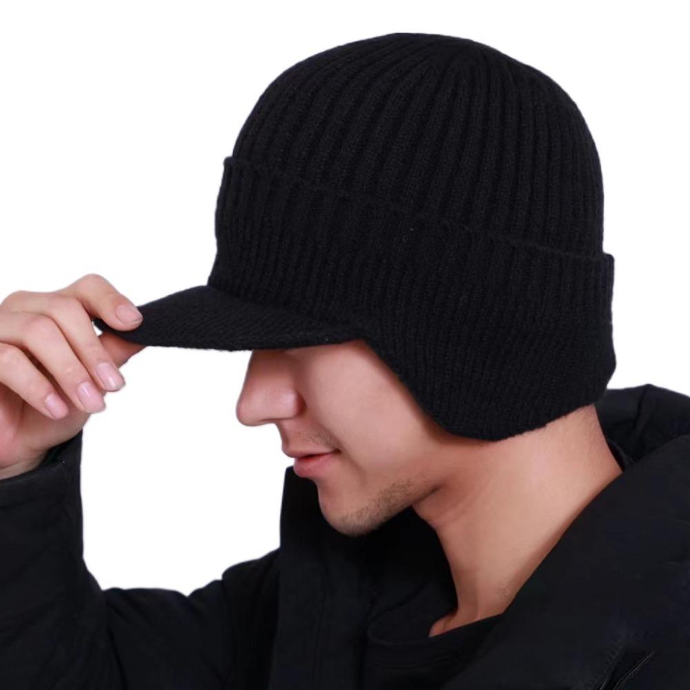 

Thickened Ear Protector Cap Windproof Knitted Peaked Hat Cover Head Baseball Knitted Cap Winter чорний