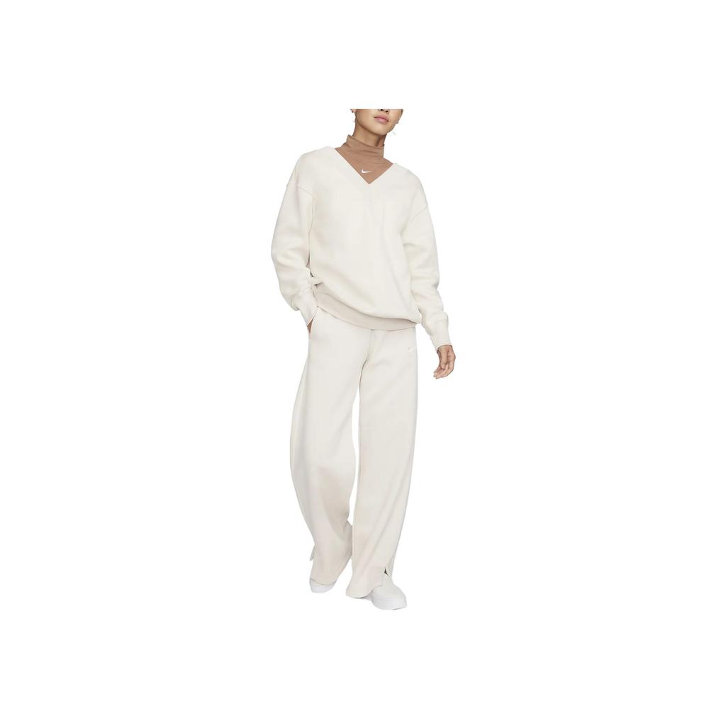 Nike Loose Fit Color Block Mock Layer Long Sleeve Sweatshirt Women Sweatshirt White FB8318-104