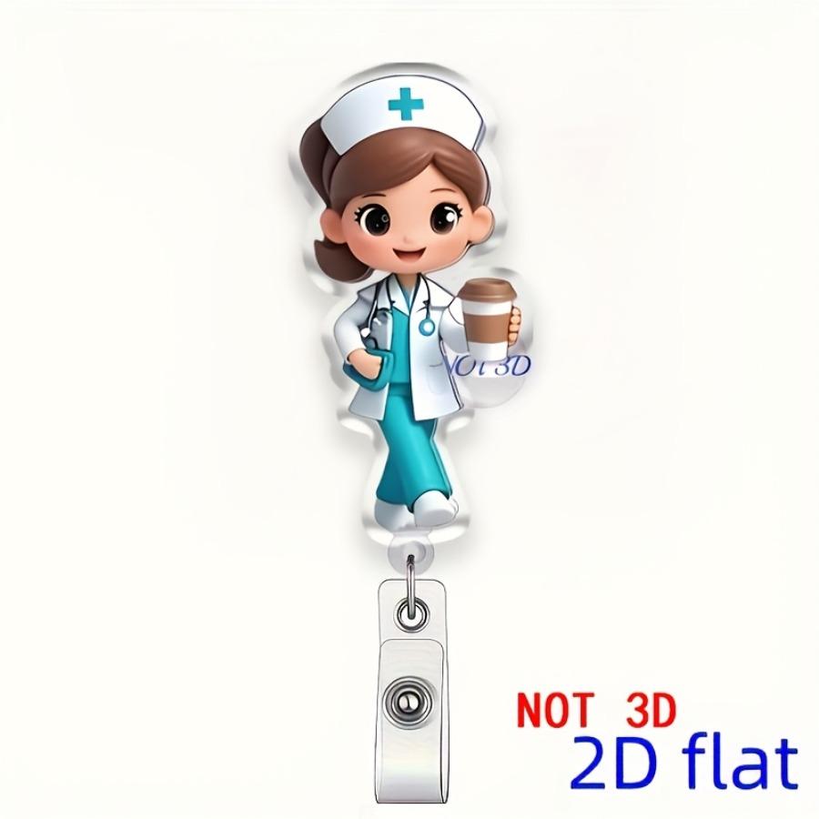 2D 1pc 2D Flat Cute Nurse Coffee Theme Expansion - Badge Scroll Holder, Suitable for Cute Medical ID Badges for Nurses, Doctors