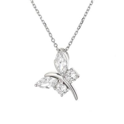 Halskette - Noemi - 925 Sterling Silber - Blütenzweig-Anhänger - 42 cm - Weißes Zirkonium