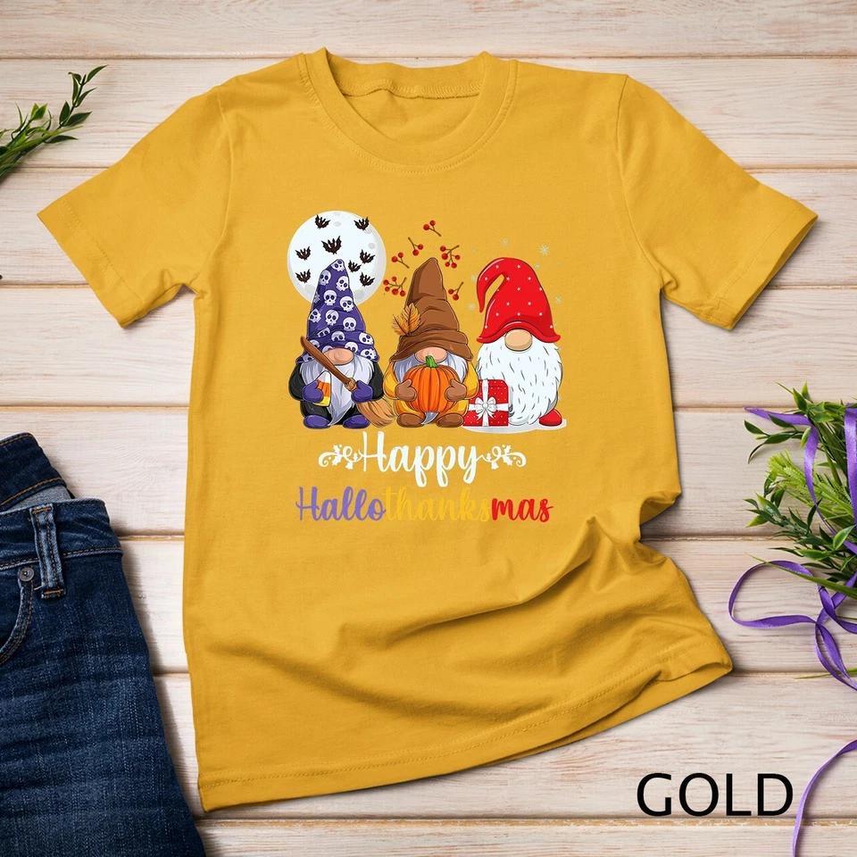 Happy HalloThanksMas Gnomes Unisex T-shirt 8 XL