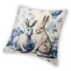 Delft Blue Two Rabbits Flower Square Pillowcase Polyester Linen Velvet Printed Decorative Throw Pillow Case Sofa Cushion Cover