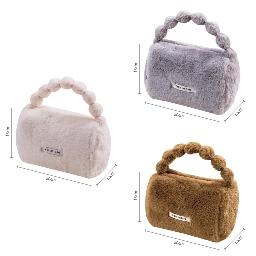 Cute Faux Rabbit Fur Makeup Bag Plush Fashion Skincare Storage Pouch Travel Cosmetic Organizer