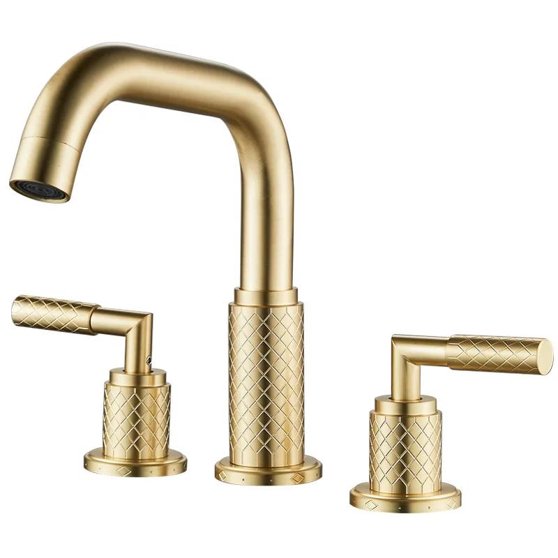 Gray Basin Faucets Brass Antique Bathroom Faucet Brushed Gold Sink Faucets 3 Hole Hot And Cold Black Waterfall Faucet Water Tap