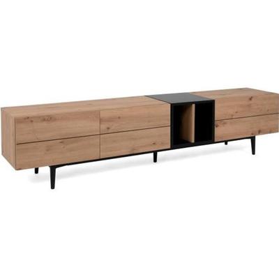 TV Cabinet with 3 Flaps - Oak and Black Decor - L 195 X D 37 X H 48 Cm - NOLA