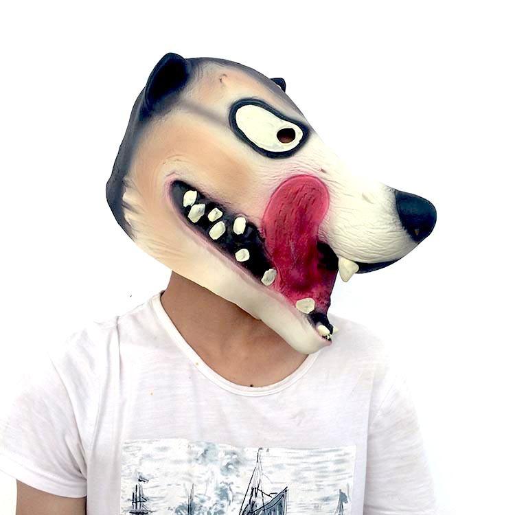 Halloween mask, high-quality latex wolf mask with protruding tongue Full set of wolf headgear Horror devil props