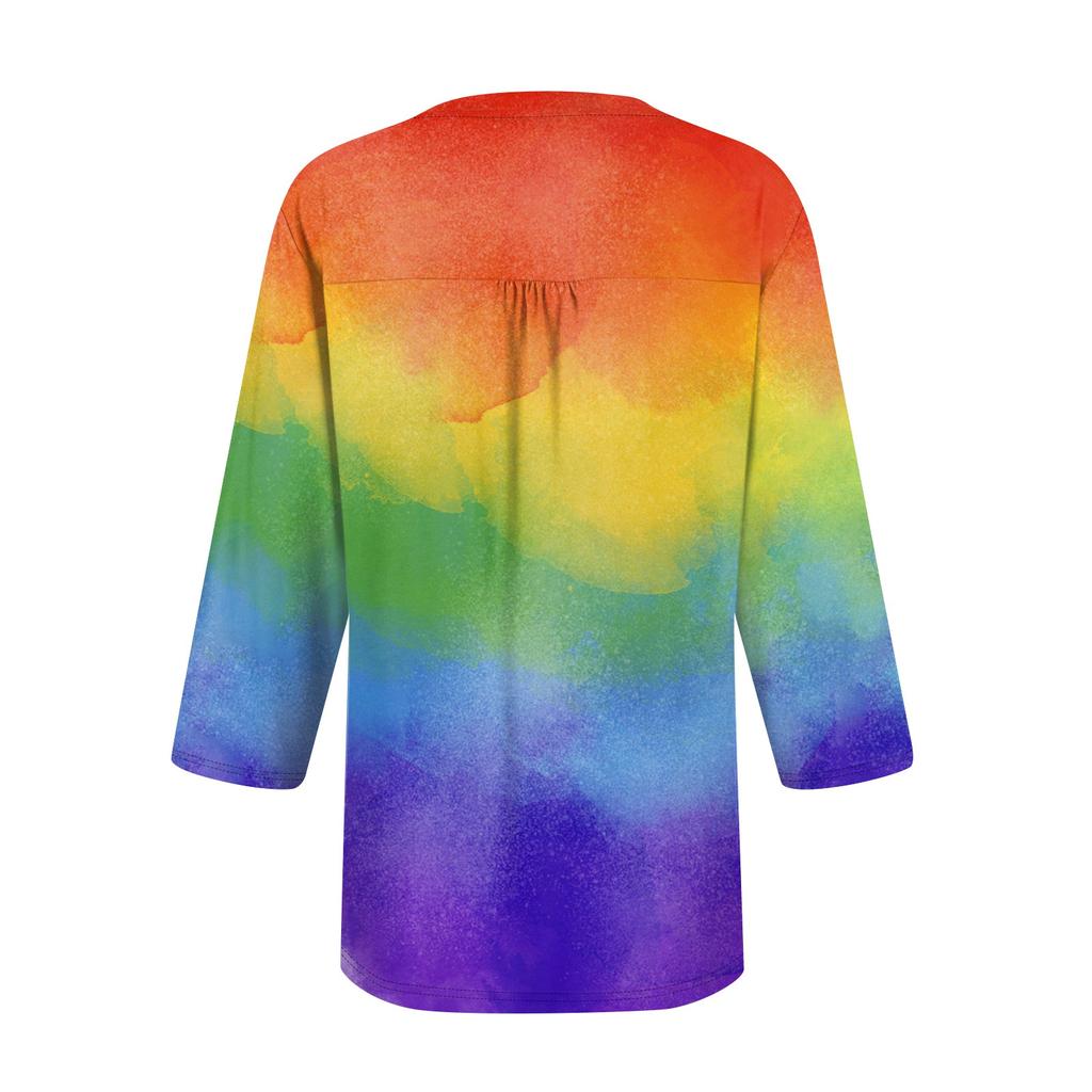 Moteoverdel for kvinner med V-hals og gradienttrykk, trekvart erme