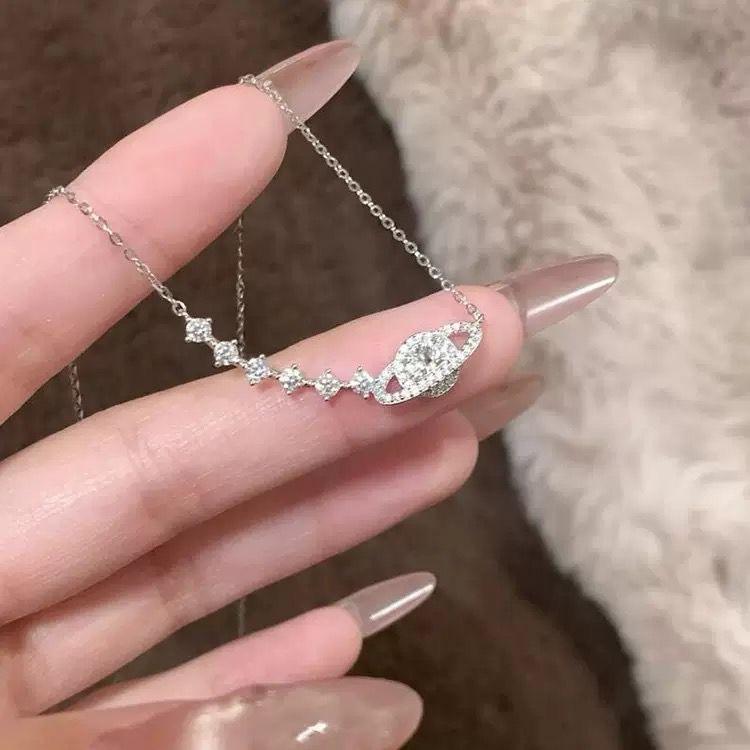 Exquisite White Copper Planet Zircon Necklace: Women s Luxury Versatile Clavicle Jewelry