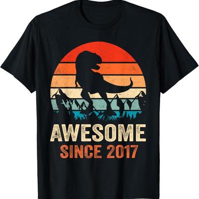 6Th Birthday Dinosaur 6 Year Old Boy Kids Awesome Since 2017 T Shirt