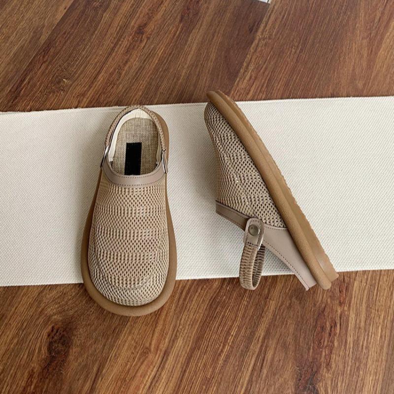 Summer Women's Sandals Fashion BaoTou Half Slipper Mesh Breathable Hollow Sandals for Women Casual Walking Flats Linen Sandalias