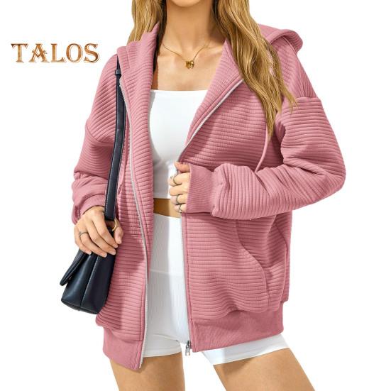 Høst Vinter Kvinner Glidelås Kåpe Hette Ren Farge Glidelås Varme Lange Ermer Snøring Lommer Stripe Elastisk mansjett Hem Sportsjakke