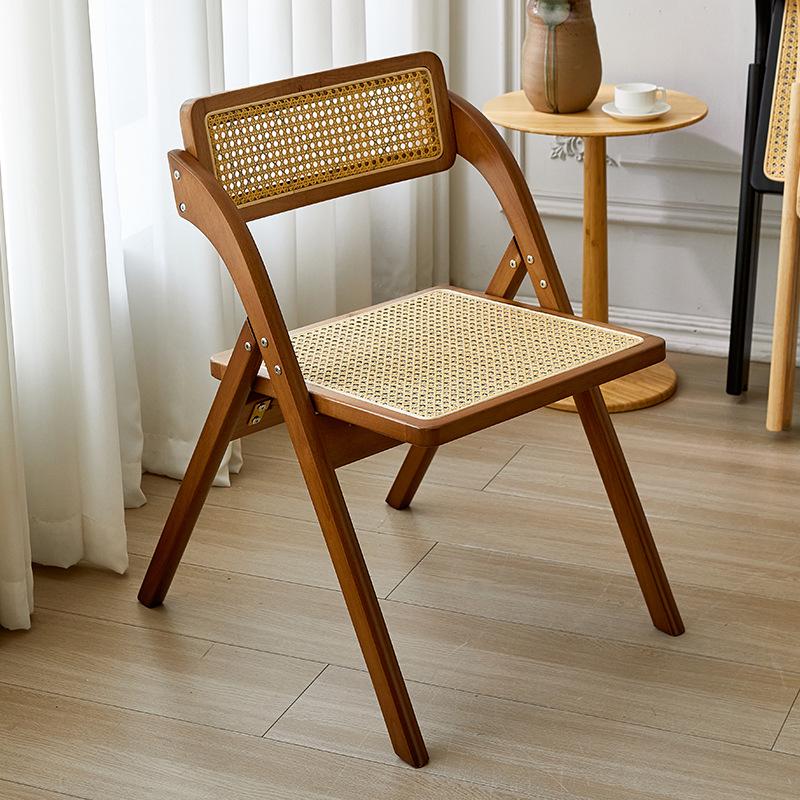

Foldable Rattan Outdoor Chair: Portable, Cooling, Nordic-Style Minimalist Dining and Camping Stool with Backrest.