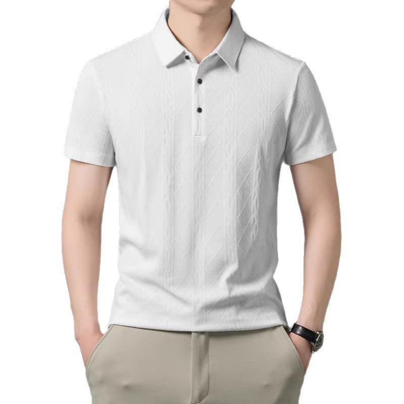 Men's Brown Cable Knit Jacquard Short Sleeve Polo Shirt