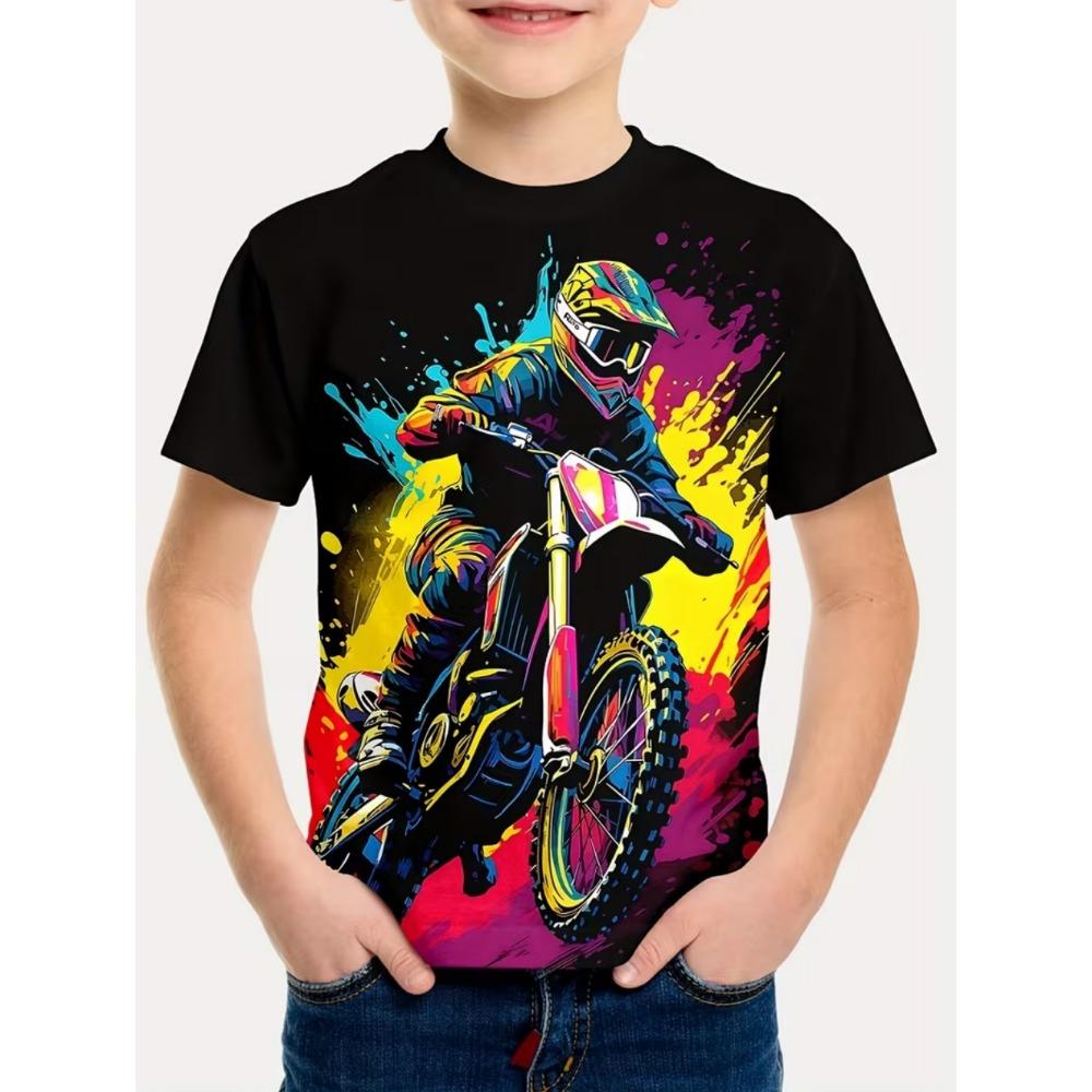 Funny Motorcycle Rider Print Men's Short Sleeves T-Shirt Loose Casual Summer Outdoor Street Men's and Women's Tees Tops