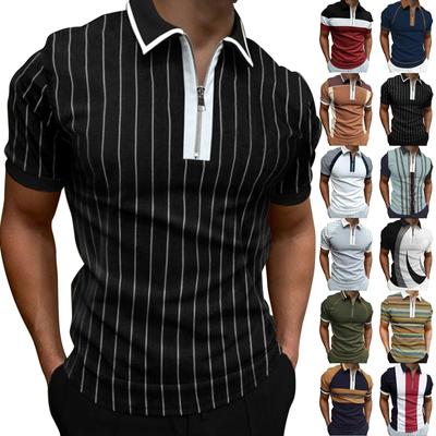 Férfi rövid ujjú, patchwork galléros golfruházat, férfi póló, hétköznapi póló