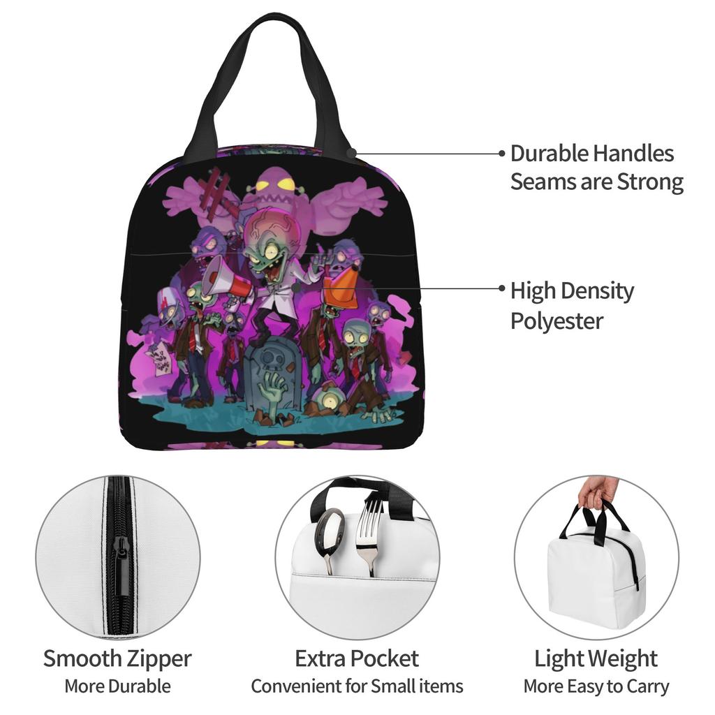 Sacs-repas isothermes personnalisés Plants Gaming Zombies pour Femmes Hommes Refroidisseur Portable Jeu Vidéo Boîte à déjeuner thermique pour le Travail l'École le Voyage