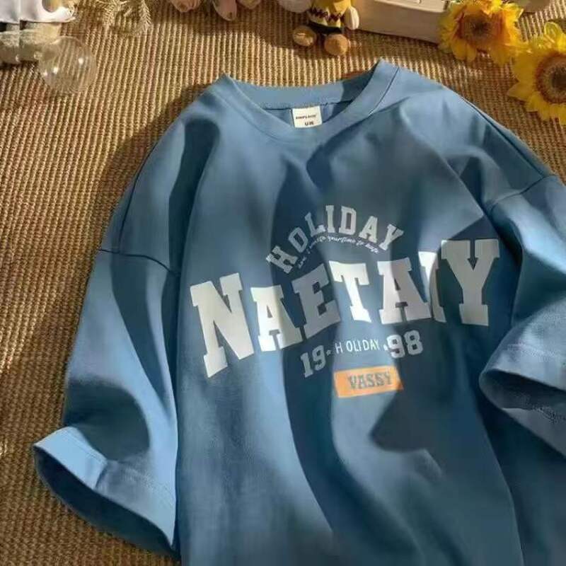 Americké Retro Tričko Krátký rukáv Oversize Léto Velká velikost Poloviční rukáv