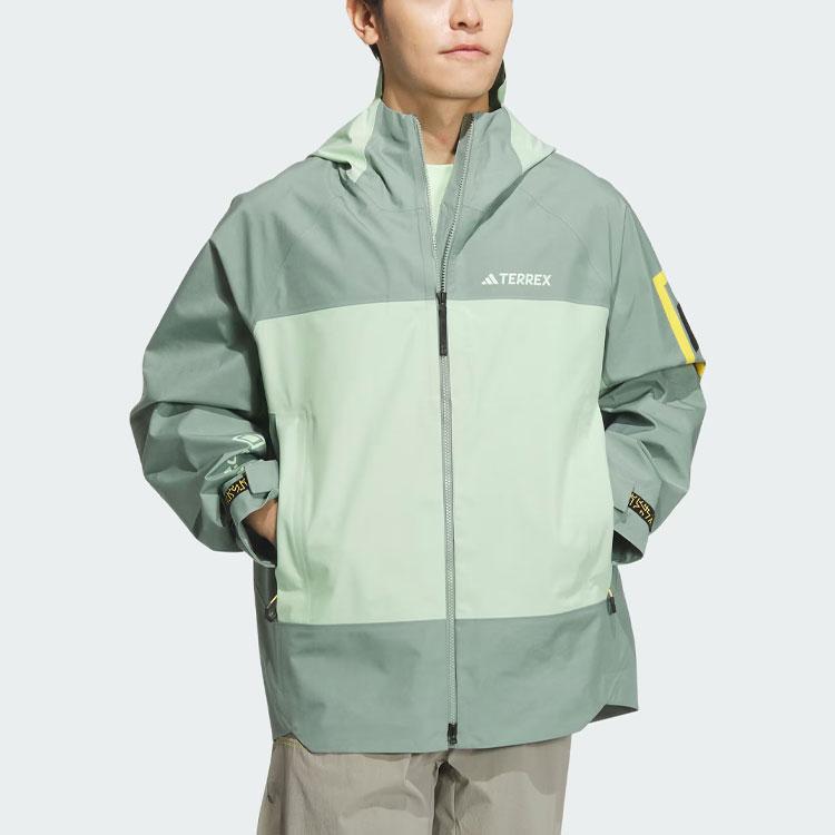 Adidas X National Geographic Color Block Double Layer Sports Hooded Outdoor Hiking Waterproof Windproof Breathable Jacket Men Jacket IS9521