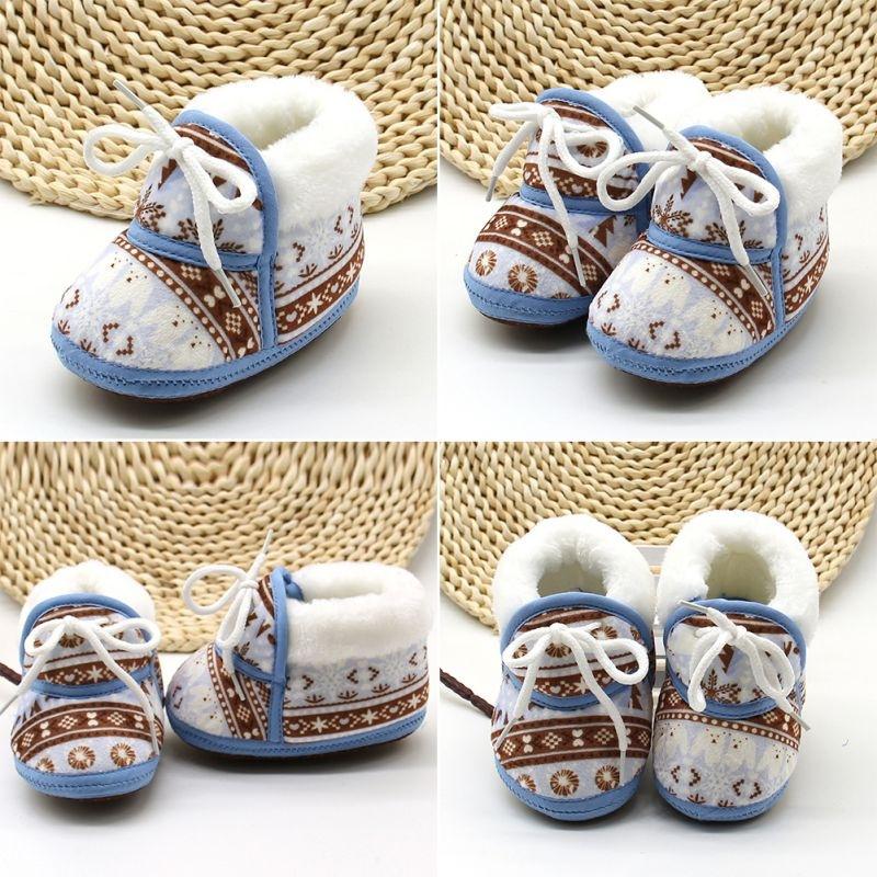 Baby First Walkers Winter Soft Soled Cotton Fabric Toddler Keep Warm Print Shoes