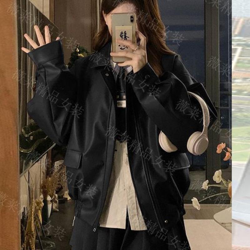 

Кожаная куртка женская короткая весна и осень новая свободная куртка-джокер из кожи S