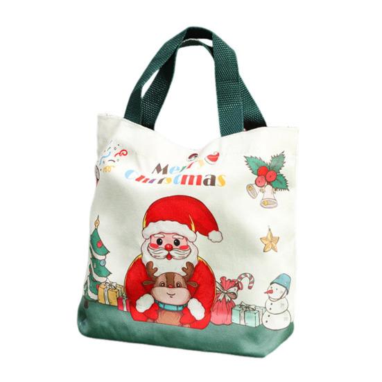Christmas Canvas Tote Bag Reusable Grocery Shopping Bag Winter Holiday Gift Goodie Bag for Gifts Wrapping Storage