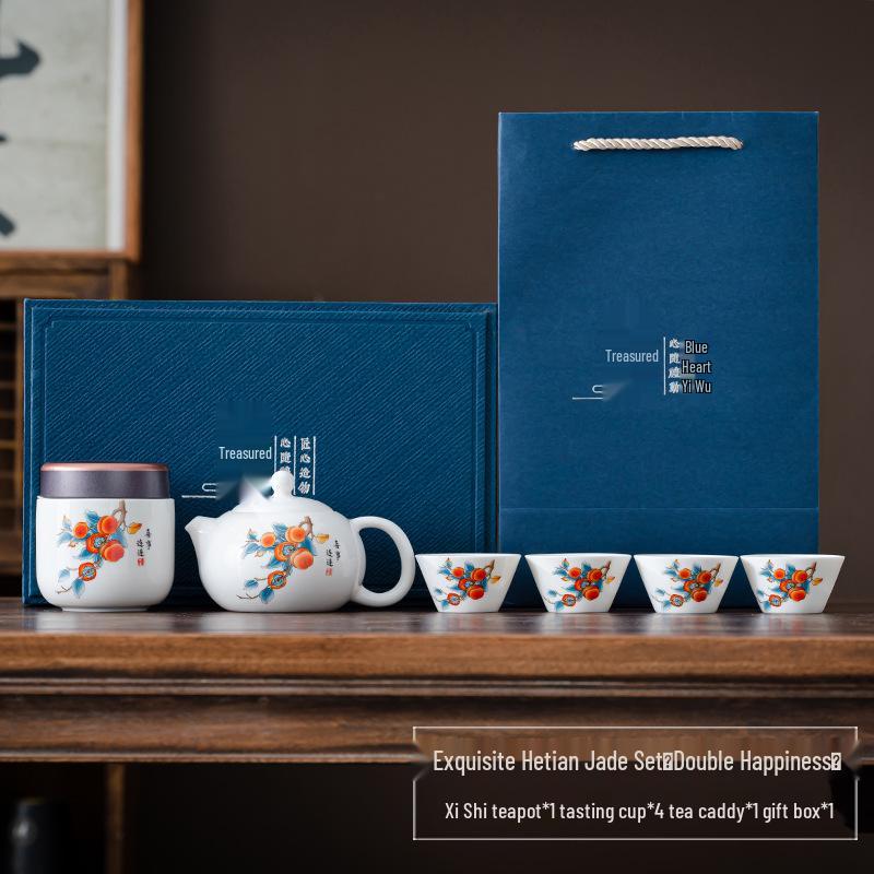 

Новый китайский набор для чая из нефрита «бараний жир» и белого фарфора «Си Ши» - Подарочная коробка с логотипом, набор для чая кунг-фу