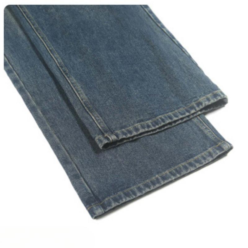 Simple Men's Denim Pants Casual Washing Solid Color Menswear Bottom Middle Waist Straight Wide Leg Loose Male Jeans 2025 Spring Autumn