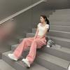IELGY Korean Version Of The High-waisted Slim And Versatile Loose-fitting Buckle Design Wide-leg Straight-leg Jeans