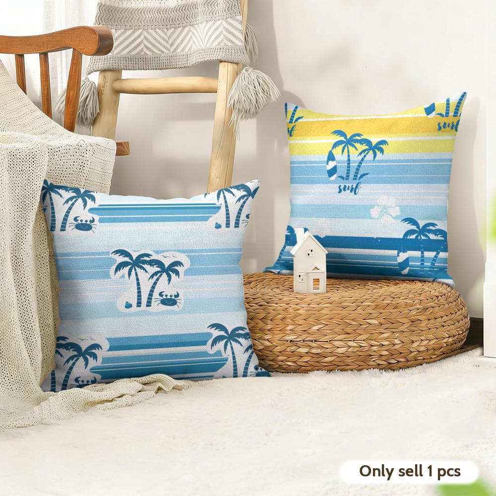 Plam Trees Flowers Cushion Cover Summer Linen Pillow Case Organic Fabric Cushion Cover DoubleSided Print Sofa Home Decor
