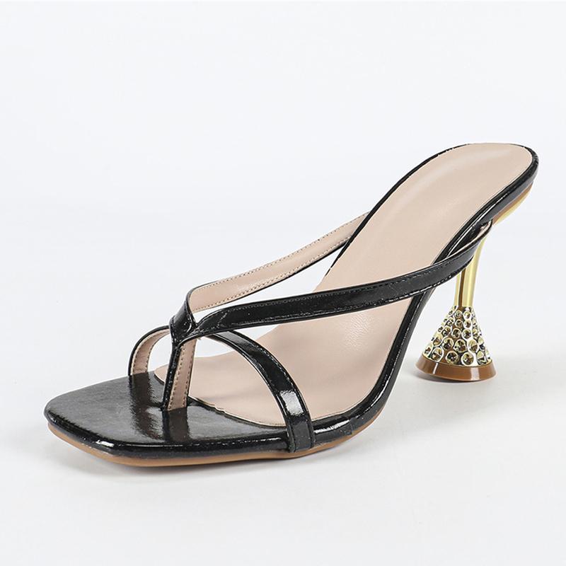 

Модные летние женские шлепанцы-сандалии с перемычкой между пальцами, модные металлические, на необычном высоком каблуке, для вечеринки, платья, шлепанцы, обувь, женские мюли, слайды 35 чёрный