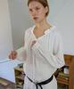 WIOE Shirred Ribbon Tie Blouse_White