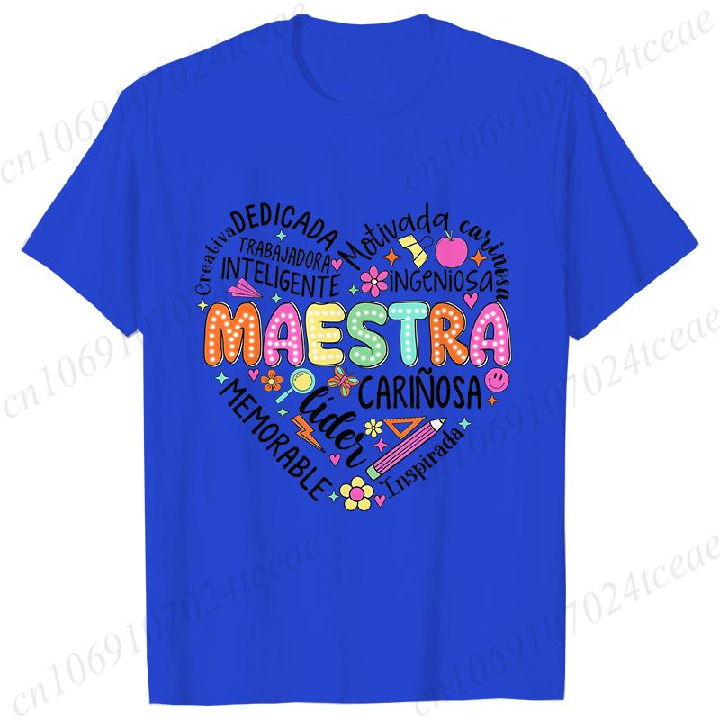 Spanish Maestra Women Girl T-shirt Casual Short Sleeve Round Neck Fashion Tee Shirt Teacher Comfy Tee Top Teacher Summer Clothes