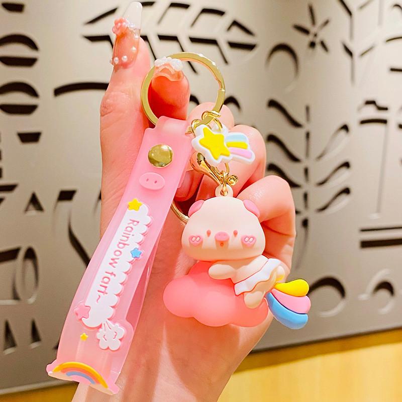 

Pig Keychain Adorable Pvc Cute Pig Key Ring For Car Keys And Gift Bags RainbowPink