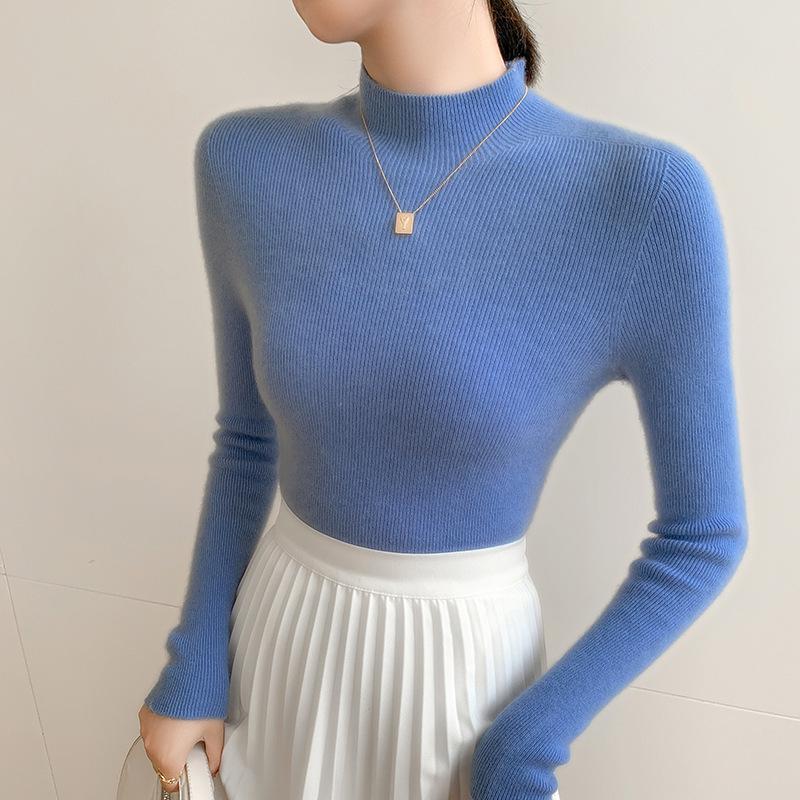 New Women's Slim Fit Cashmere Knit Half-High Neck Sweater for Autumn and Winter