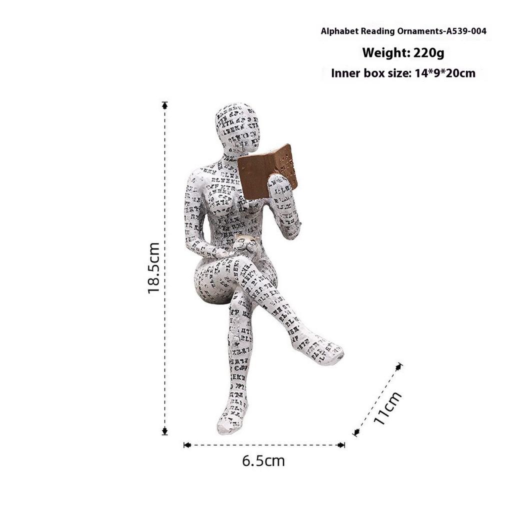 Nordic Book Lover Statue - Reading Person Resin Sculpture for Bookshelf Decor, Study Desk Ornament Minimalist Craft Decor