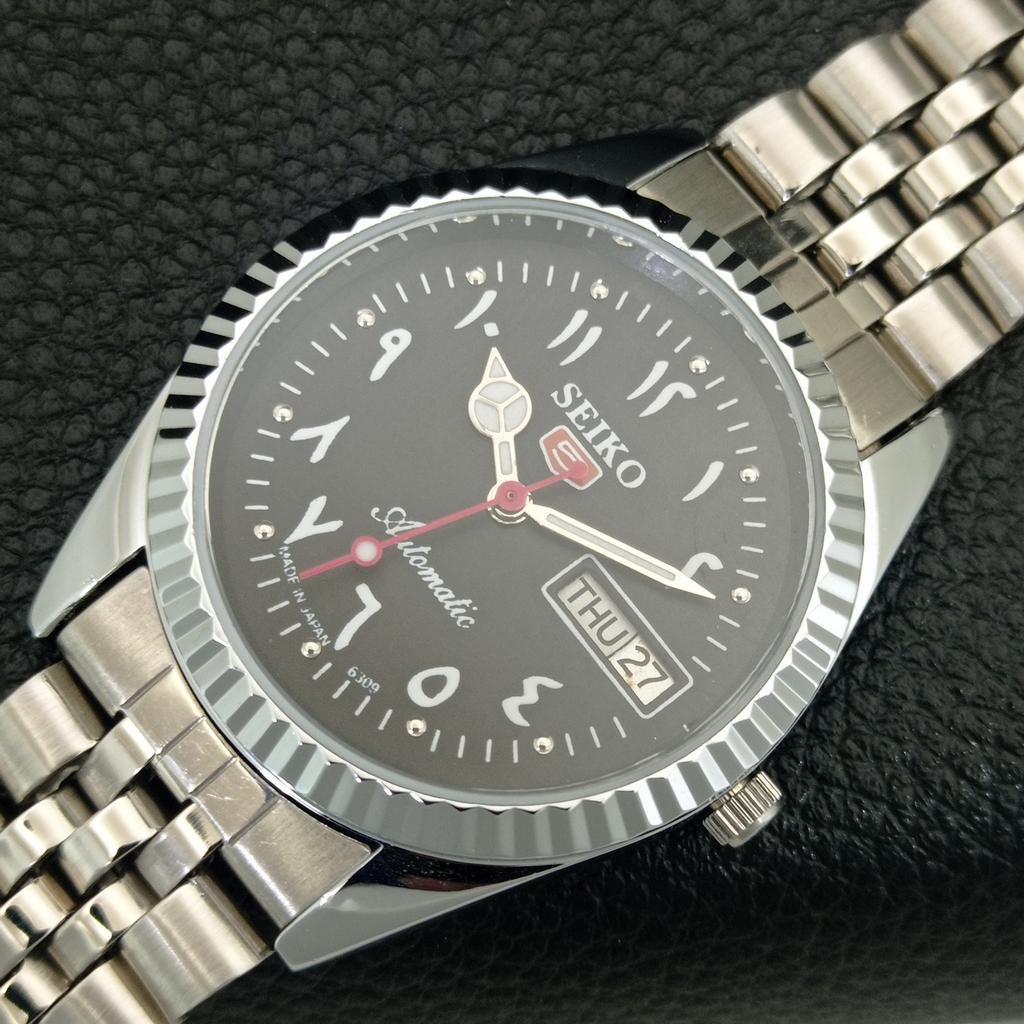 REFURBISHED SEIKO 5 AUTOMATIC 6309A VINTAGE JAPAN MENS BLACK WATCH A442493-4