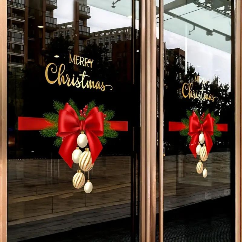 Christmas Wallpaper Glass Stickers New Year Window Decoration Painting Ball Stickers Christmas Atmosphere Bow Wall Stickers