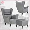 Zoja Wing Chair with Footrest Scandinavian Family Meble Ash Pouf