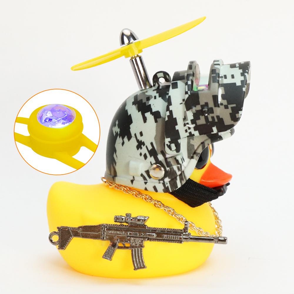 Cool Armed Duck In The Car Interior Decoration Yellow Duck with Helmet for Bike Motor with Strobe Light Car Accessories