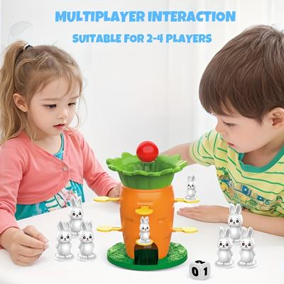 Colorful Carrot Balance Tower Toy Fun Family-Friendly Interactive Desktop Game for Youngsters,Plastic Rabbit Vegetable Stackable Tower with Green Base