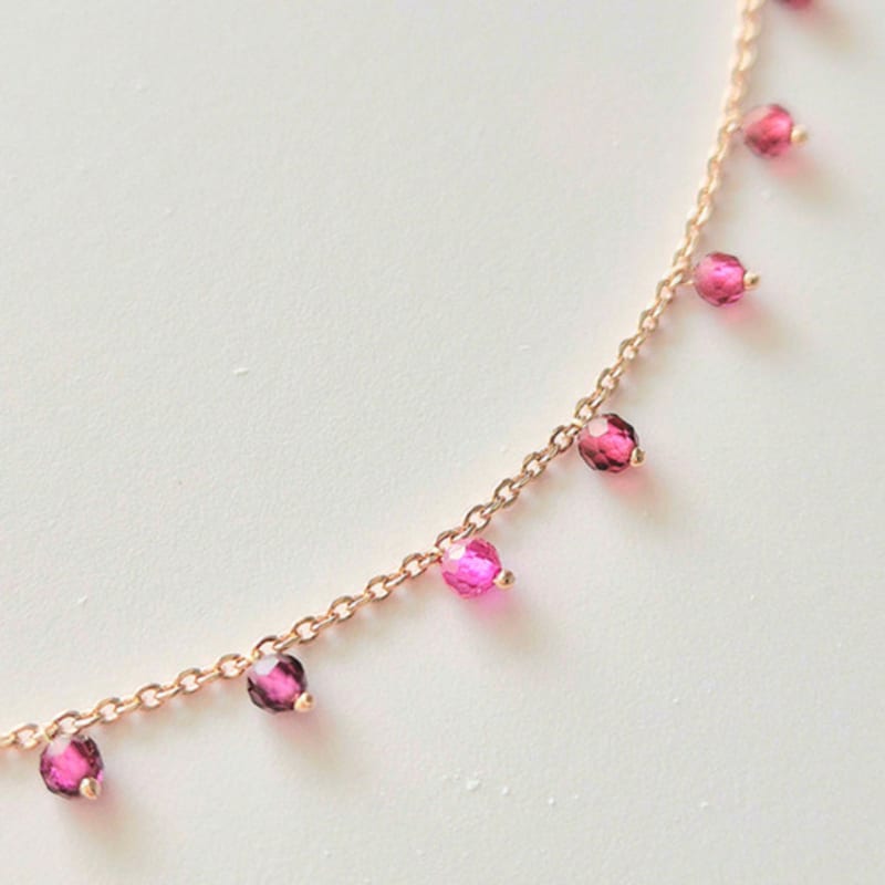VOYONN Silver Necklace Rose Gold Setting Beads Pink 0006