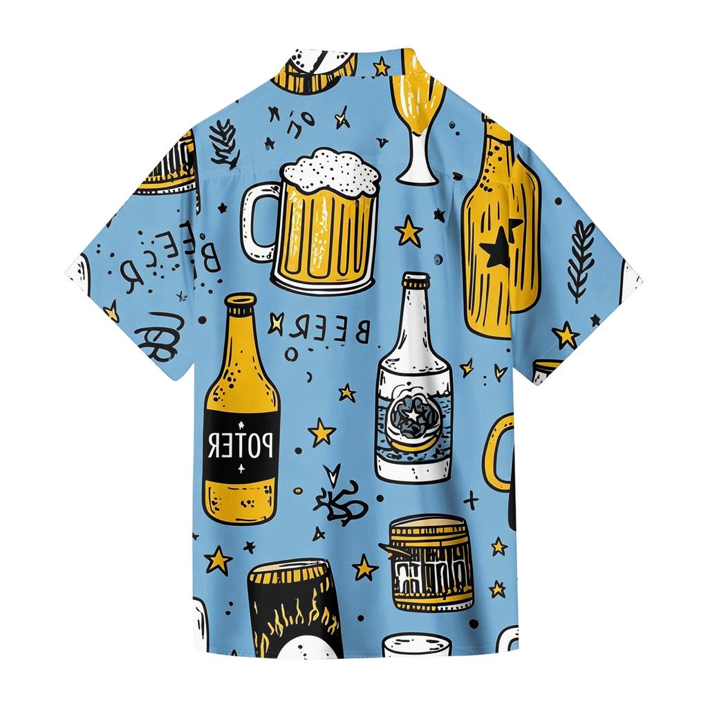 Camicia da Uomo Casual a Maniche Corte con Bottoni, Vestibilità Larga, Stampa Festival della Birra, Tessuto Leggero e Traspirante, Stile Estivo