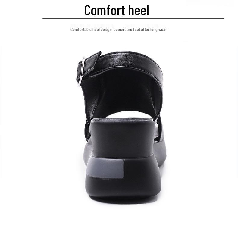 2023 Women's Summer Soft Leather Peep-Toe Wedge Sandals with Thick Soles